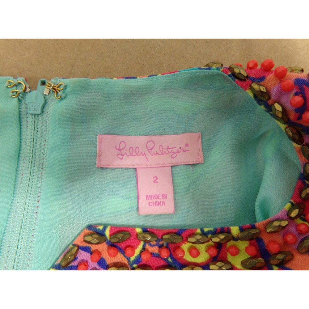 Lilly Pulitzer Lloyd Dress Feeling Groovy Jeweled Retro Look Size‎ 2 Lined READ - Picture 8 of 11